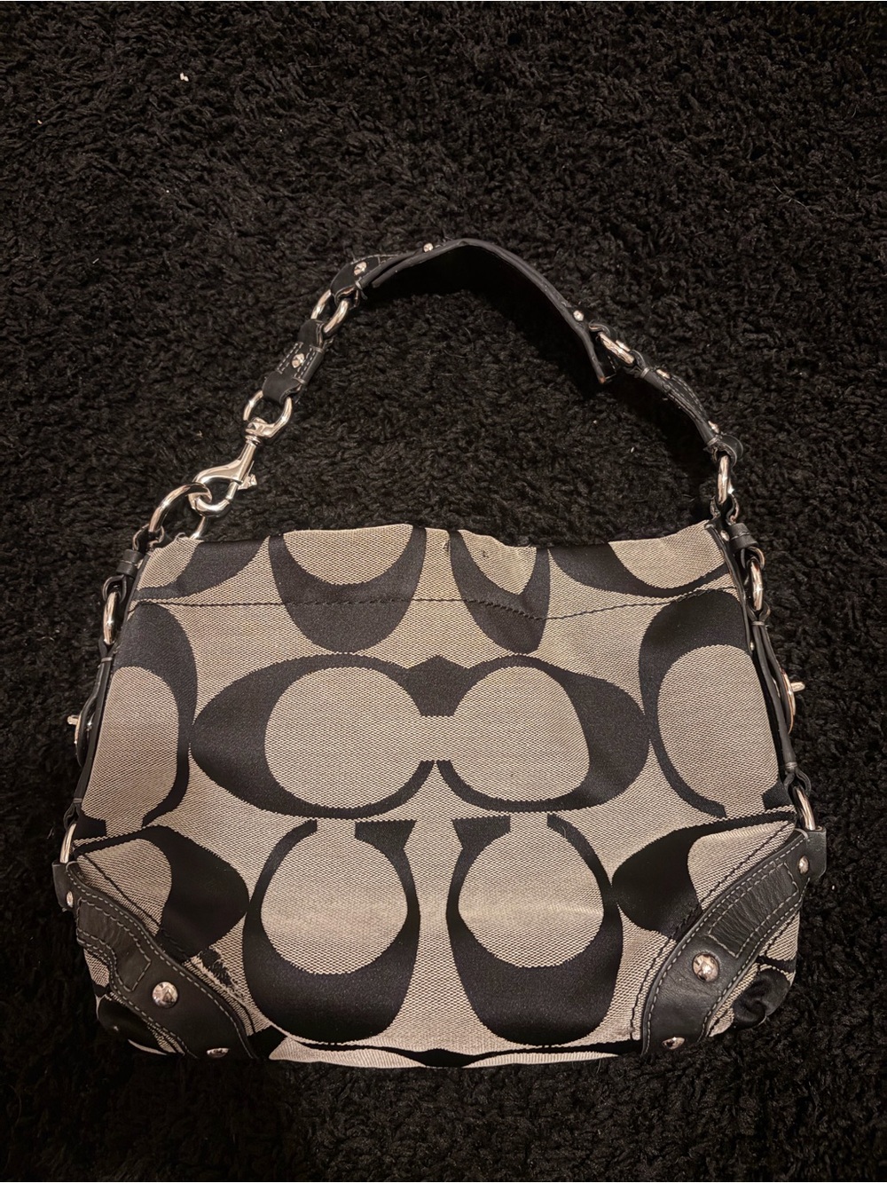Coach Vintage Mini Carly Hobo Bag Black Canvas Leather Rare Y2K